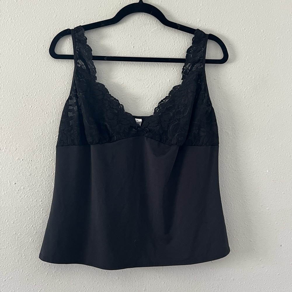 Vintage Black Lace Camisole Tank Top Women's Size L Sweetheart Whimsy Fairy Goth